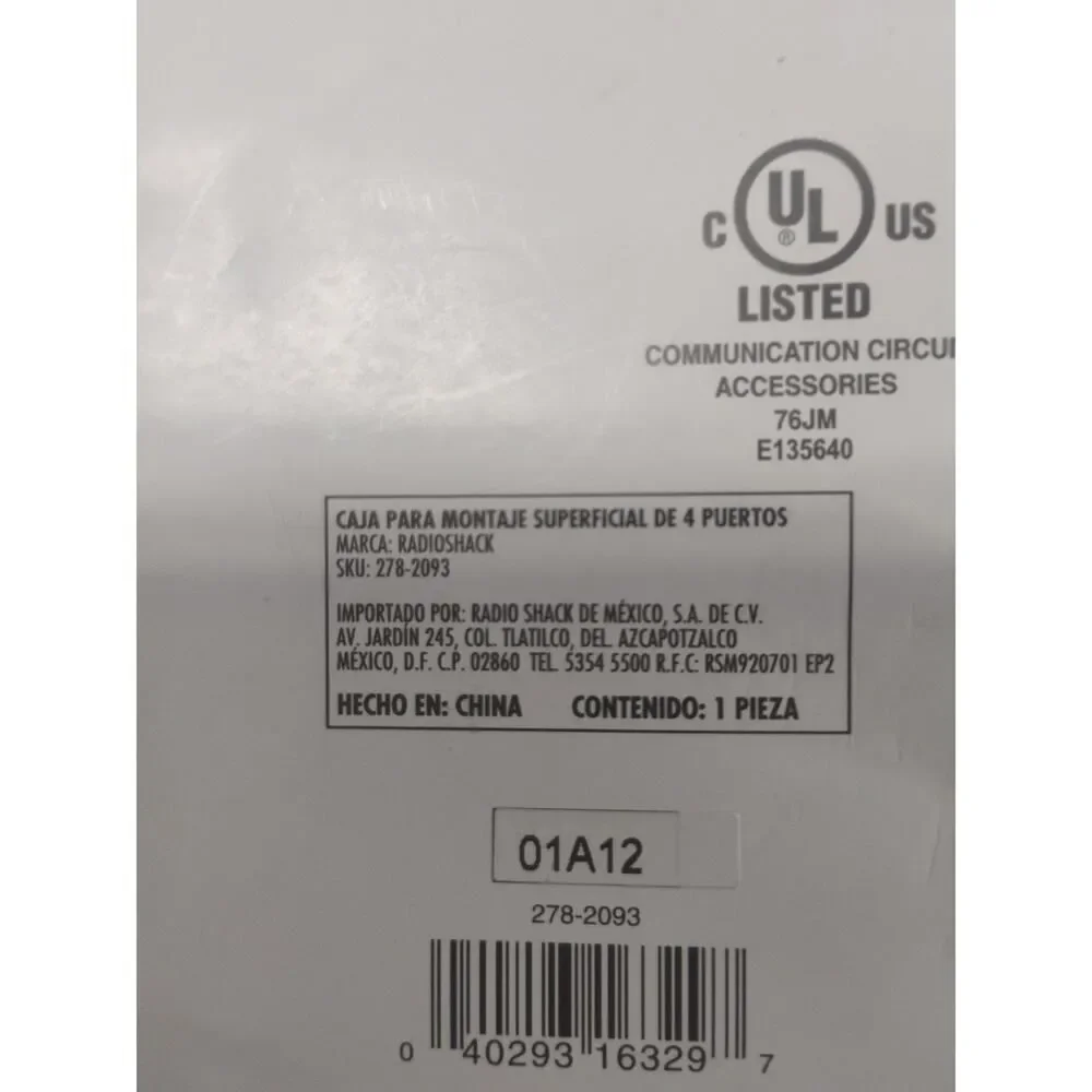RadioShack Snap-In 4-Port Surface-Mount Box White, 278-2093 with assorted jacks